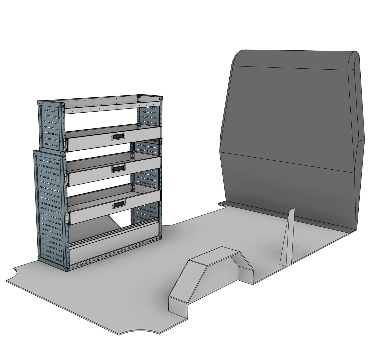 DK038 nearside drop-front shelving unit