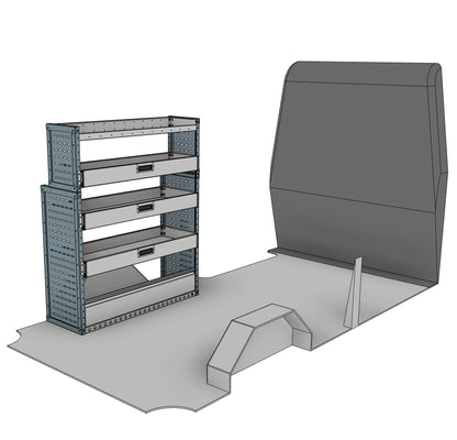 DK038 nearside drop-front shelving unit