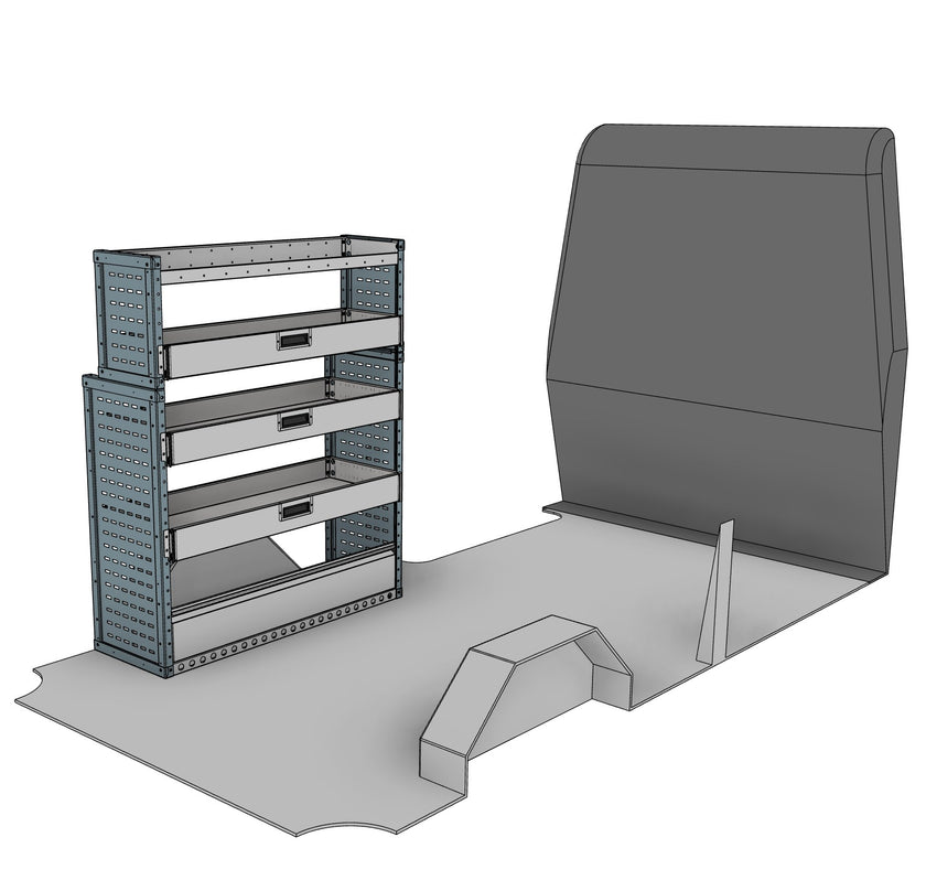 Drop Front Shelving Van Racking System - Nearside