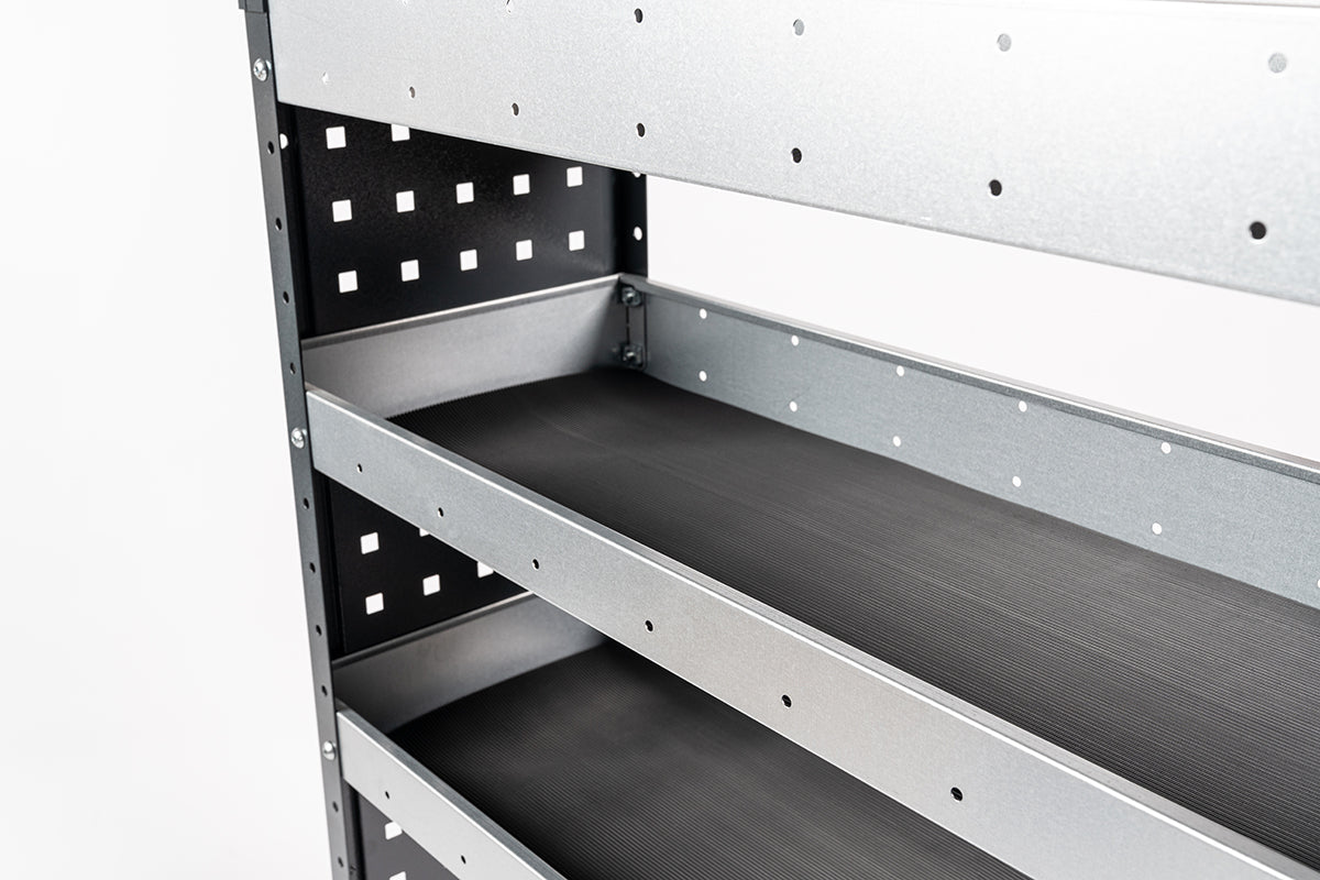 Rubber mats fitted to van racking shelves