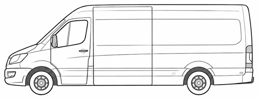 Outline drawing of a large high-roof panel van, side view.