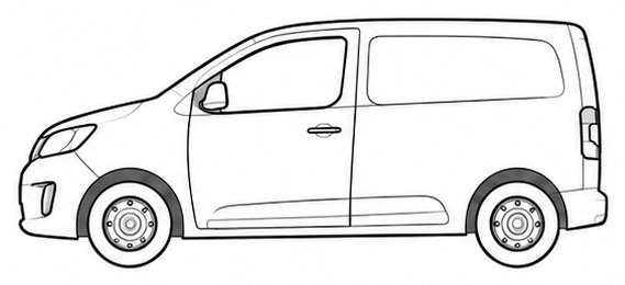 Outline drawing of a small van, side view.